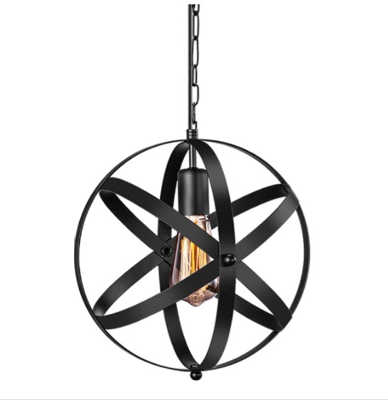 LAMPARA COLGANTE DE TECHO INDUSTRIAL ESFERA VINTAJE E27 60W 110V METAL NEGRO REF. X001UUCLLV ASNXCJU