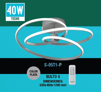 LAMPARA TECHO ATOMO STYLE 40W 3 TONOS 110-260 V C/CONTROL C/PLATA REF S-05T1-P / S-ATOM-T-B LUCERNA