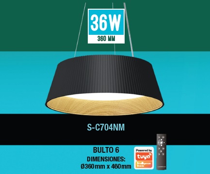 LAMPARA COLGANTE ANDALUCIA STYLE 36W 36CM DIMER. C/CONTROL C/ NEGRO-MADERA REF. S-C704N-M LUCERNA