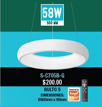 LAMPARA COLGANTE VICTORY STYLE 58W 50CM 110-260 V DIMER. C/CONTROL C/ BLANCO REF. S-C705B-G LUCERNA