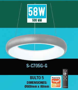 LAMPARA COLGANTE VICTORY STYLE 58W 50CM 110-260 V DIMER. C/CONTROL C/ PLATA REF. S-C705G-G LUCERNA