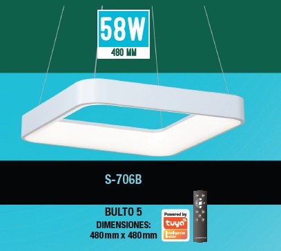 LAMPARA COLGANTE AREA STYLE 58W 48CM 110-260 V DIMER. C/CONTROL C/ BLANCO SMART REF. S-C706B LUCERNA