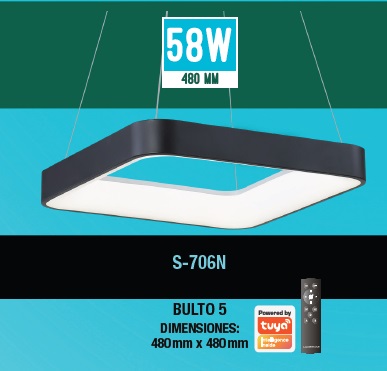 LAMPARA COLGANTE AREA STYLE 58W 48CM 110-260 V DIMER. C/CONTROL C/ NEGRO SMART REF. S-C706N LUCERNA