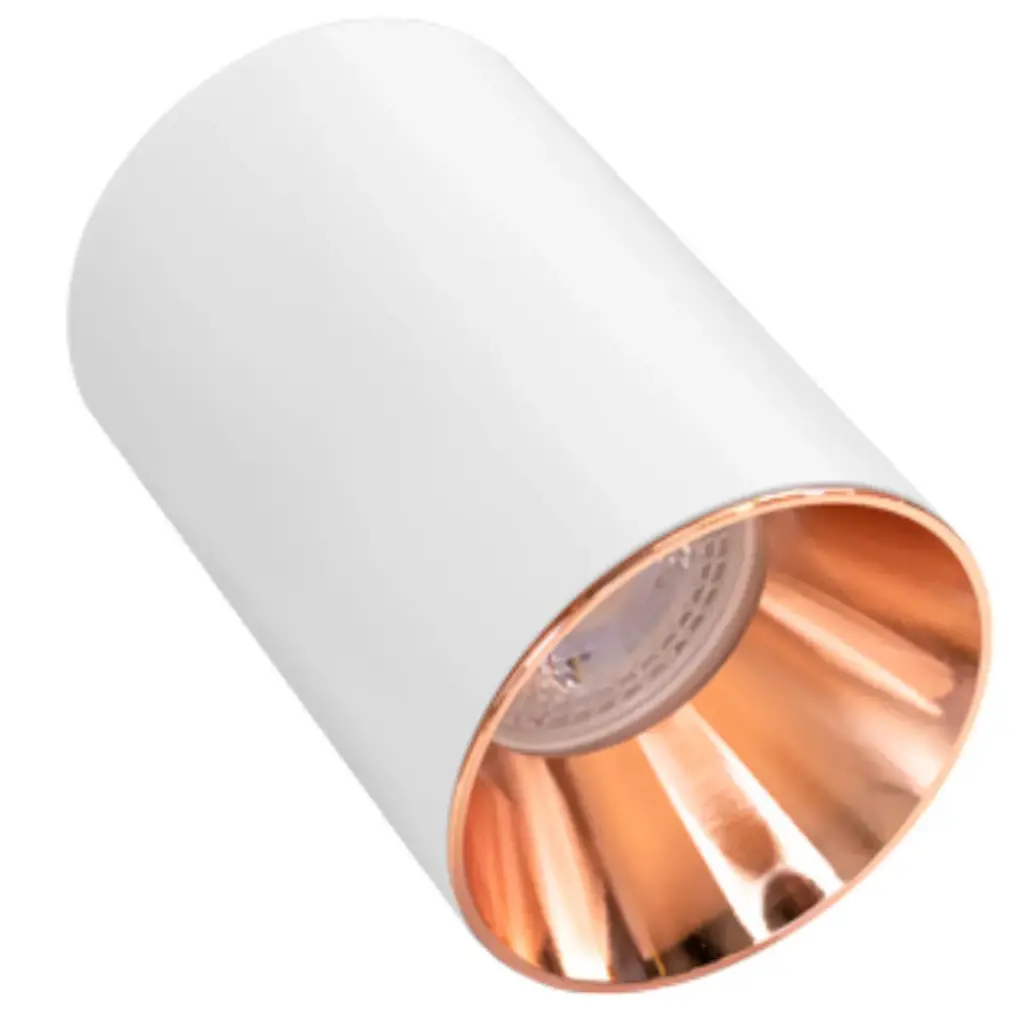 LAMPARA TECHO TIPO CILINDRO BLANCO CON GOLDEN ROSE (SIN SOCATE) 71 X H 100 MM REF. LUM-321 LUMIND