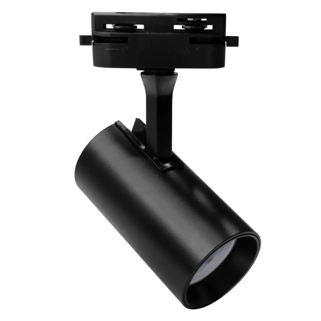 LAMPARA TIPO BALA PARA DICROICO GU10 NEGRO PARA RIEL TRACK LIGHT H 110V REF. LUM-445 MARCA LUMIND