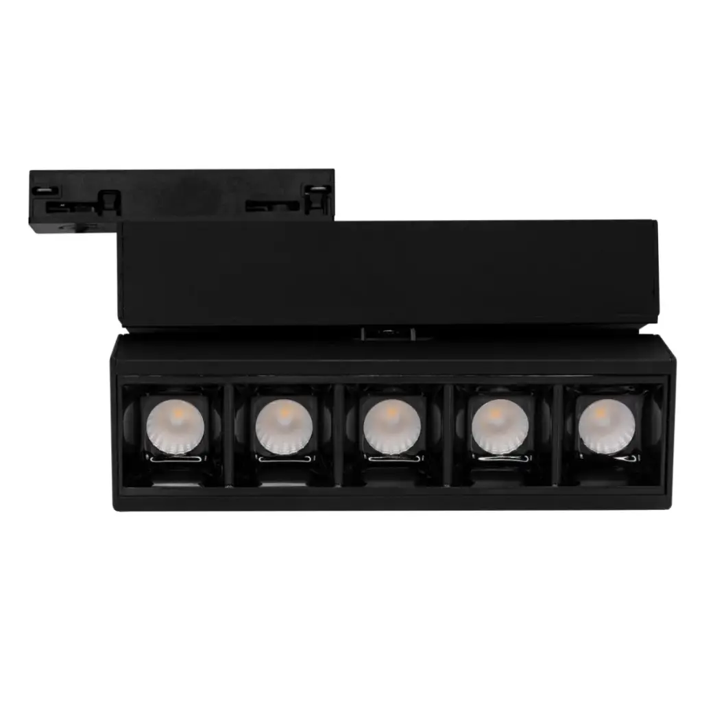 LAMPARA LED LINEAL MULTISPOT 5 X 2W 110V 3000K P/ RIEL L1 PLEGABLE NEGRO LUM-560 MARCA LUMIND