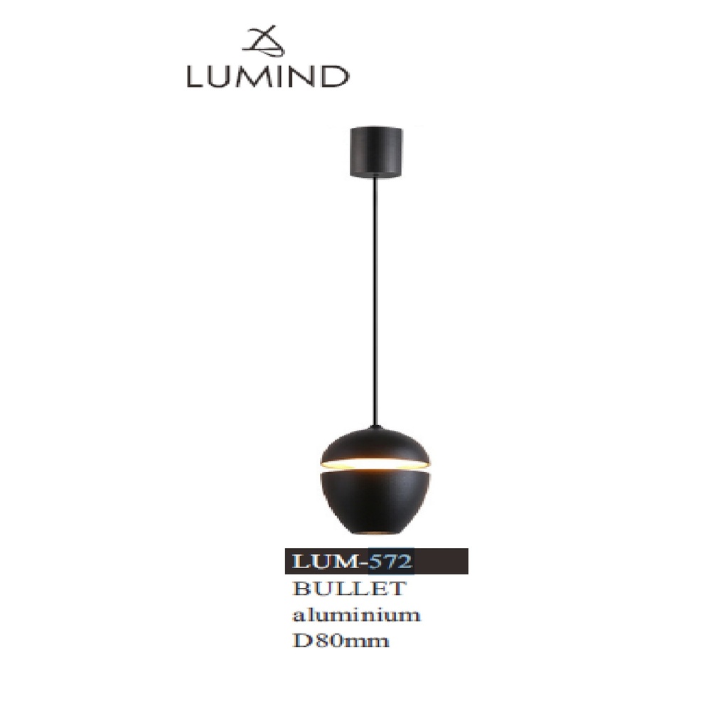 LAMPARA COLGANTE DECORATIVA 3000K 8 CM MOD. BULLET REF.LUM-572 NEGRO MARCA LUMIND