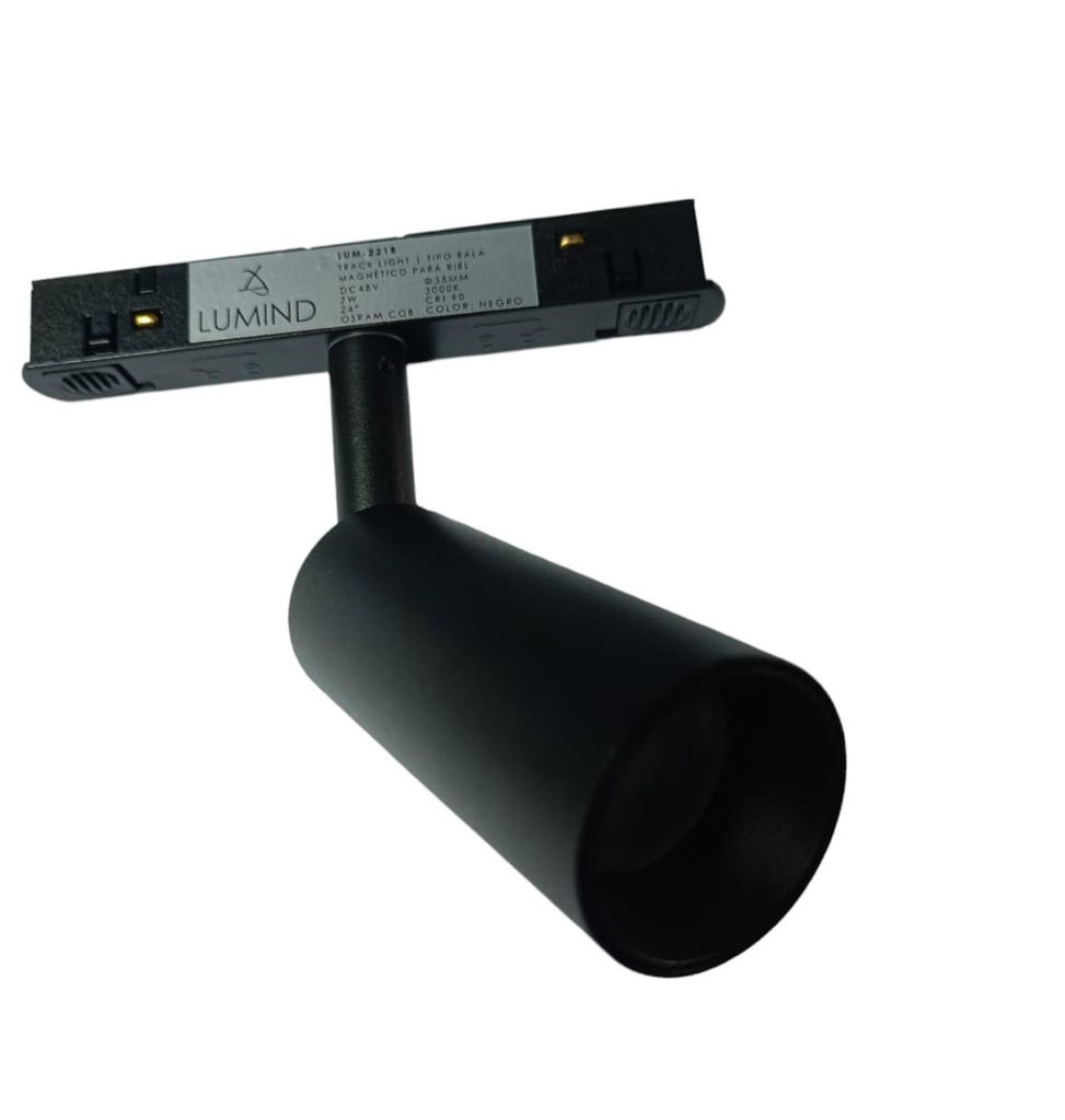LAMPARA LED INTEGRADA TIPO BALA 12W 3000K 48V P/RIEL MAGNETICO NEGRO REF LUM-642B LUMIND
