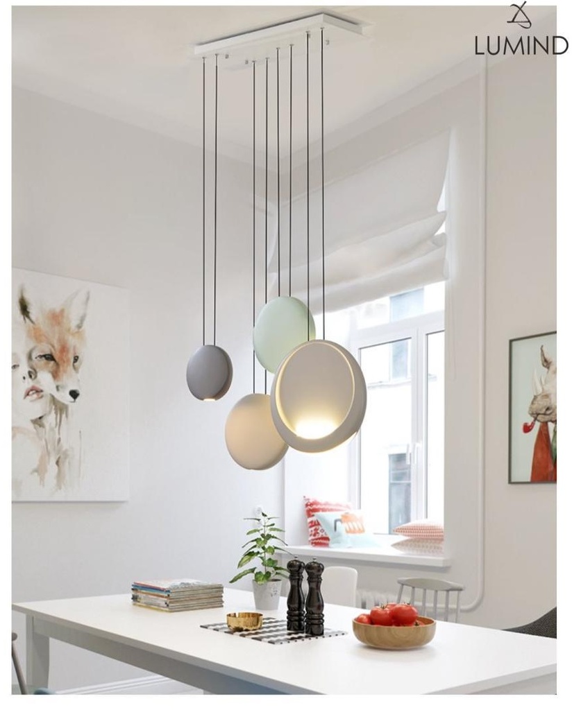 LAMPARA COLGANTE DECORATIVA 19W 3000K MOD. GRUS C/ BLANCO-NEGRO-GREEN-COFFE REF.LUM-855 MARCA LUMIND