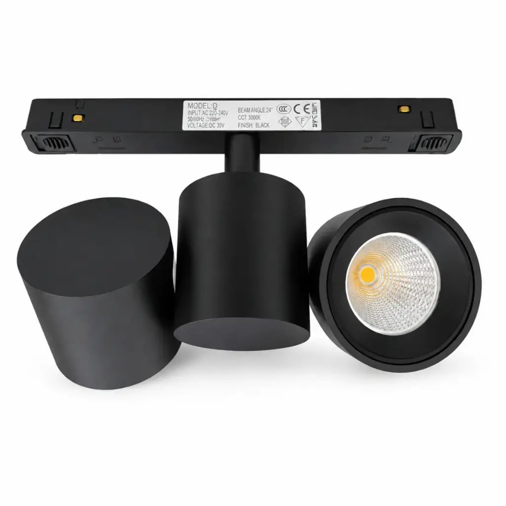 LAMPARA LED INTEGRADA T/BALA 2 X 5W 3000K 48V DIRIGIBLE P/RIEL MAGNETICO NEGRO LUX.ESA4152R LUXOLAR