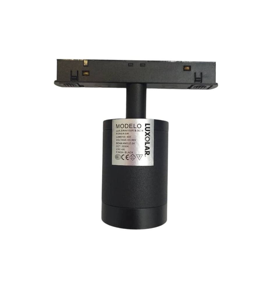 LAMPARA LED INTEGRADA T/ SPOT 5W 3000K NEGRO P/RIEL TRACK LIGHT MAGNETICO REF.EWA4150R-B-BC LUXOLAR