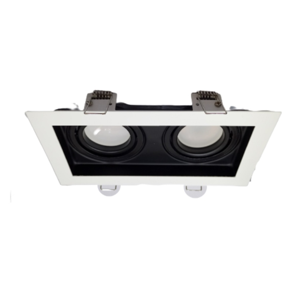 LAMPARA SPOT MARCO CUADRADO DOBLE EMPOTRABLE C/SOCATE GU10 COLOR BLANCO- NEGRO REF.HEZA-185N LUXOLAR