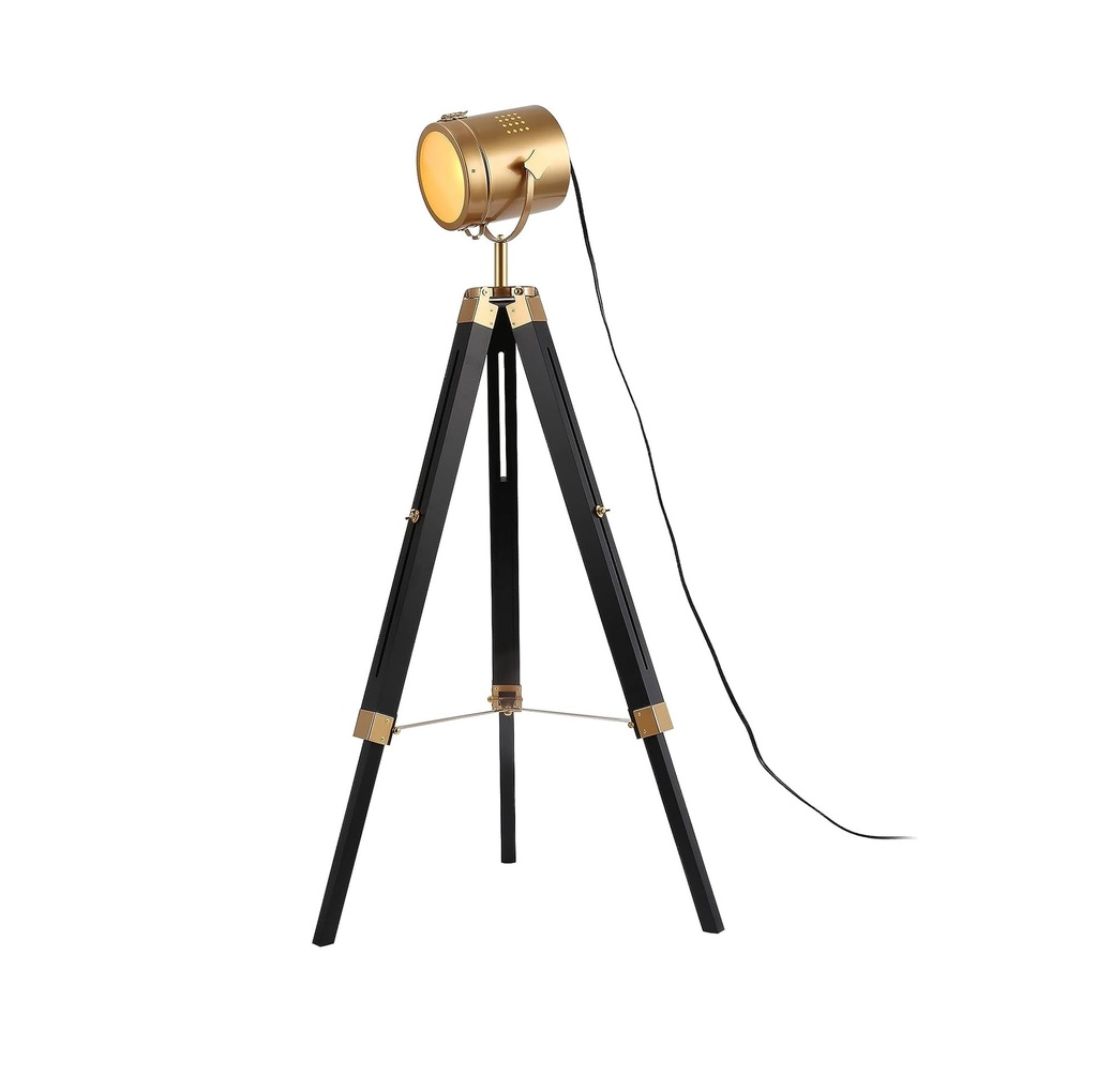 LAMPARA DE PIE DE TRIPODE INDUSTRIAL 23"D X 23" X 55" NEGRO - DORADO REF. X003710G9P MARCA MODERM