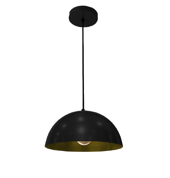 LAMPARA COLGANTE 60W E27 17 X 33 CM CUPULA COLOR NEGRO DORADO REF. 00108065 MARCA PIERROT