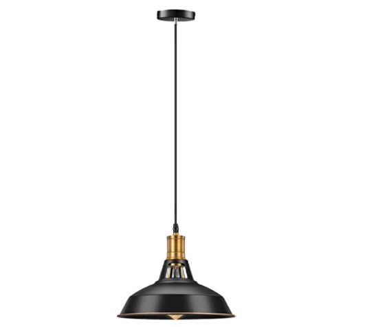LAMPARA COLGANTE DE TECHO 12" 60W INDUST. MOD.GRANERO VINTAGE NEGRO/DORADO REF.B081KXTF7X PYNSSEU