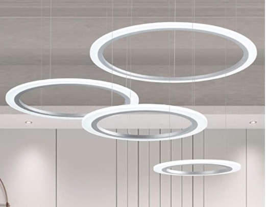 LAMPARA DE TECHO COLGANTE 4 AROS CIRCULAR PLATEADA 6000K REF. LC-011-AD-3R-110W-P MARCA ROYAL PEARL