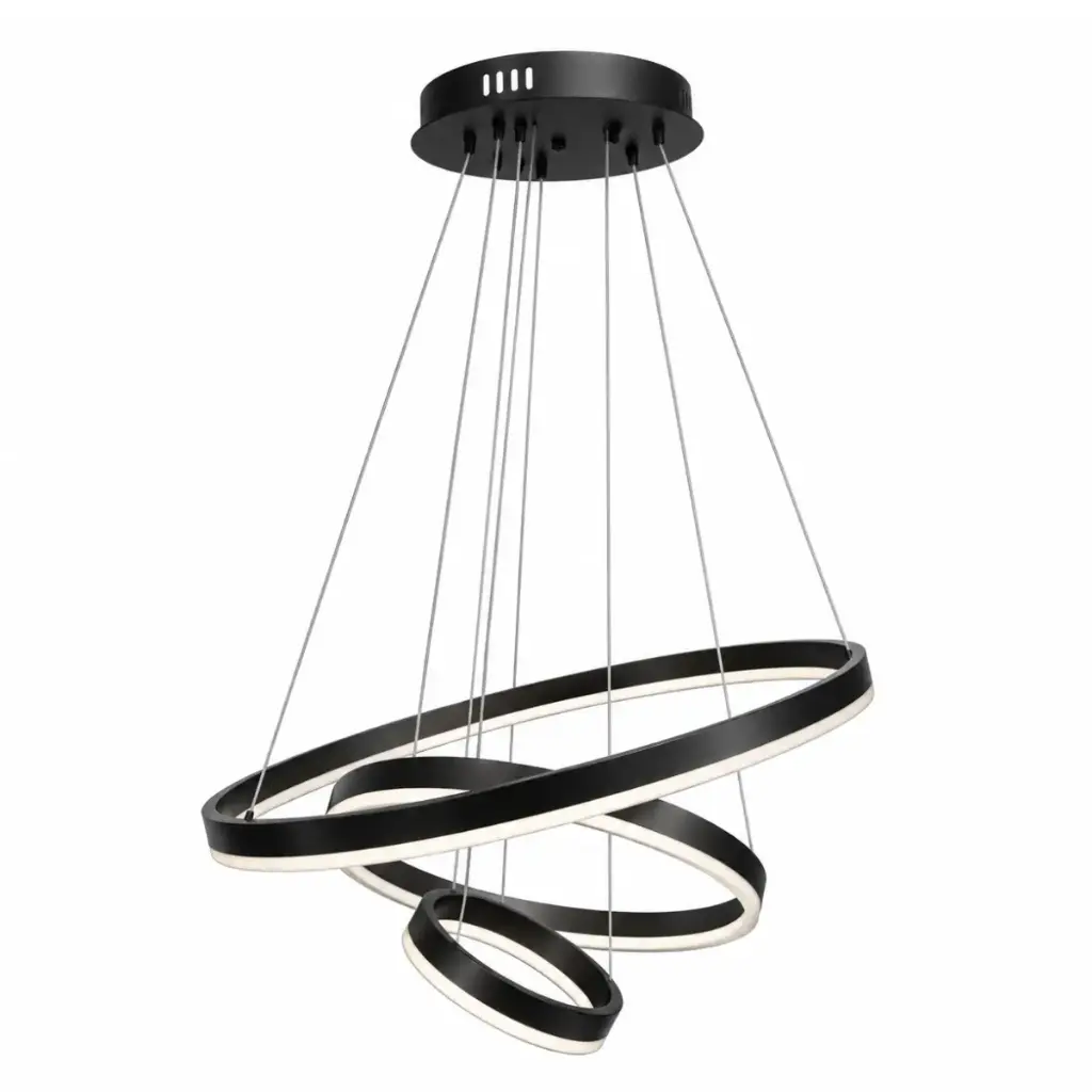 LAMPARA COLGANTE LED 76W 60+40+20 SWIRL LUZ FRIA D/ ILUMINACION COLOR NEGRO REF. 1602 MARCA ZAXON