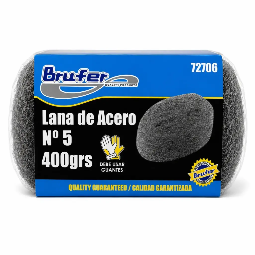 LANA DE ACERO N° 5 DE 400 GR REF. 72706 MARCA BRUFER
