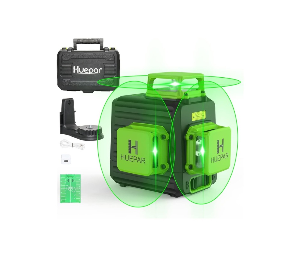 LASER AUTONIVELADOR 3 X 360° 3D L/ VERDE C/BASE USA 4 BATERIAS AA REF. B03CG02 / X002EXIUE5 MARCA HUEPAR