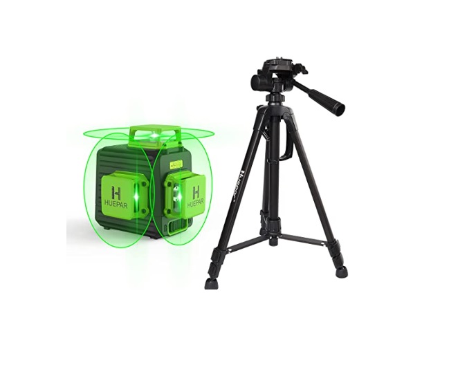 LASER AUTONIVELADOR - LINEAS EN CRUZ R/VERDE 3D 360° C/TRIPODE RECARGABLE USB REF. B03TP HUEPAR