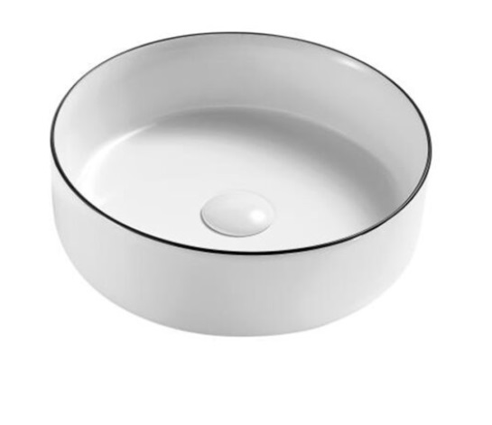 LAVAMANOS REDONDO DE SOBREPONER 35.5 CM X 12 CM BLANCO CON BORDE NEGRO REF. KU-3134-BE MARCA KUBO