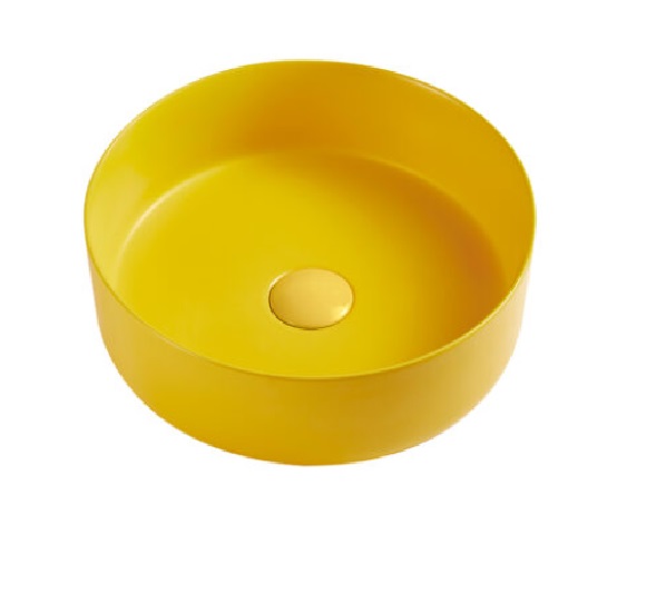 LAVAMANOS REDONDO MOSTAZA 355 MM X 355 MM X 120 MM TIPO SOBRE TOPE REF. KU-3134-MY MARCA KUBO