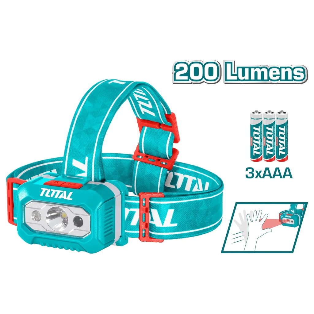 LINTERNA DE CABEZA LED 200 LM BATERIA 3 AAA REF. THL013AAA6 MARCA TOTAL TOOLS