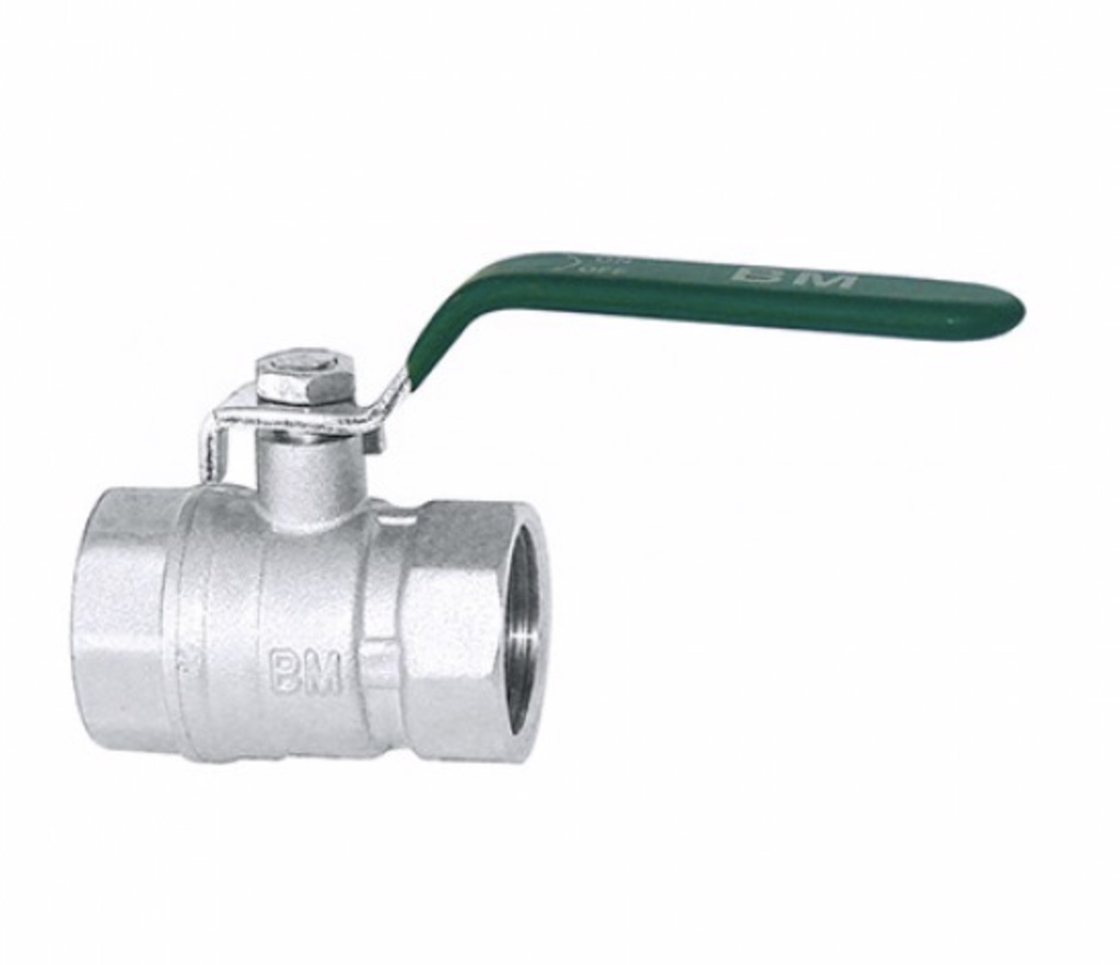 LLAVE / VALVULA DE BOLA DE 1/2" CROMADA MANGO VERDE REF. VB1/2 MARCA BM