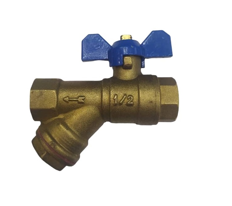 LLAVE / VALVULA DE BOLA DE 1/2" EN YEE CON FILTRO DE BRONCE PARA CALENTADOR REF.LLF001 MARCA CAVEGAS