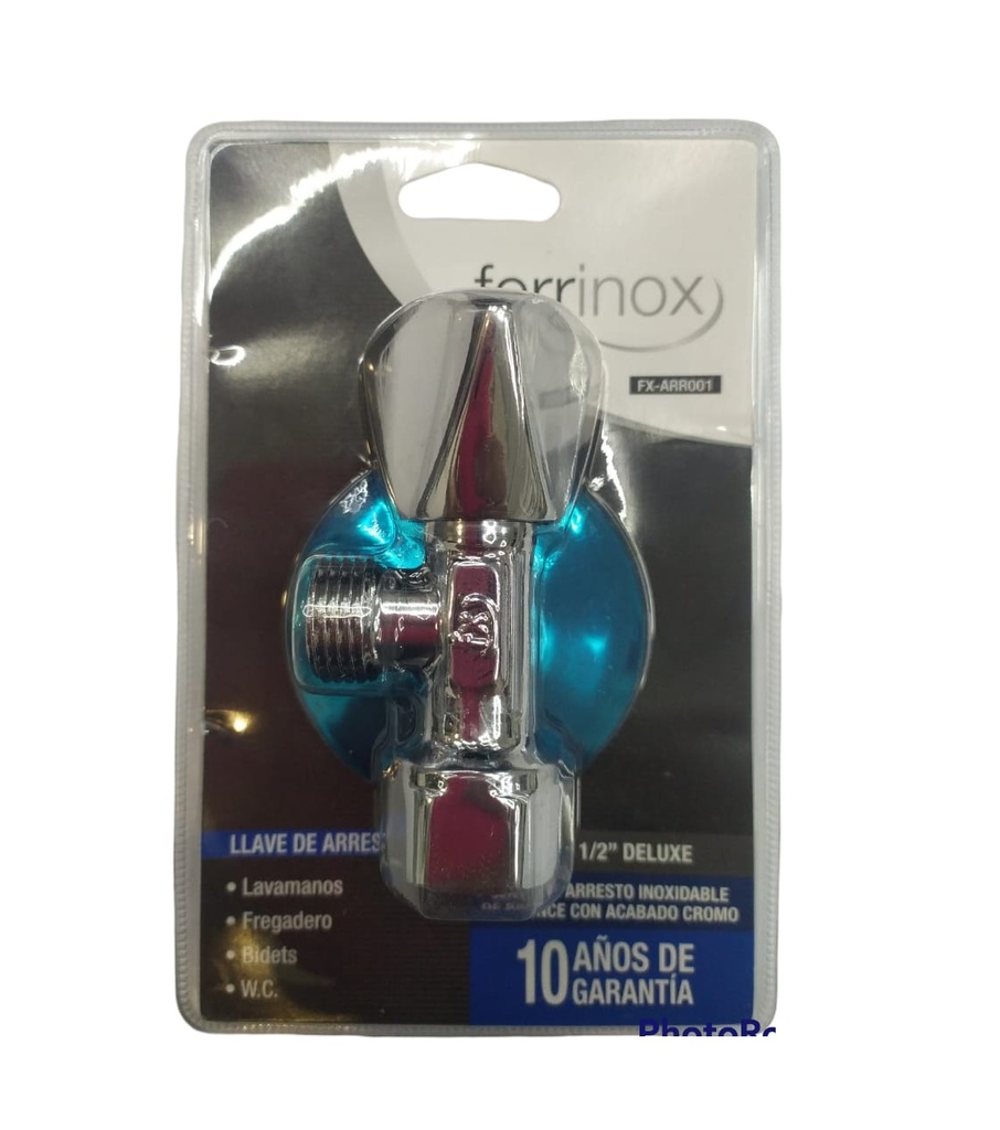 LLAVE DE ARRESTO CROMADA DE 1/2" X 1/2" MACHO-HEMBRA C/ROS REF. FX-ARR001 COD.596012 MARCA FERRINOX