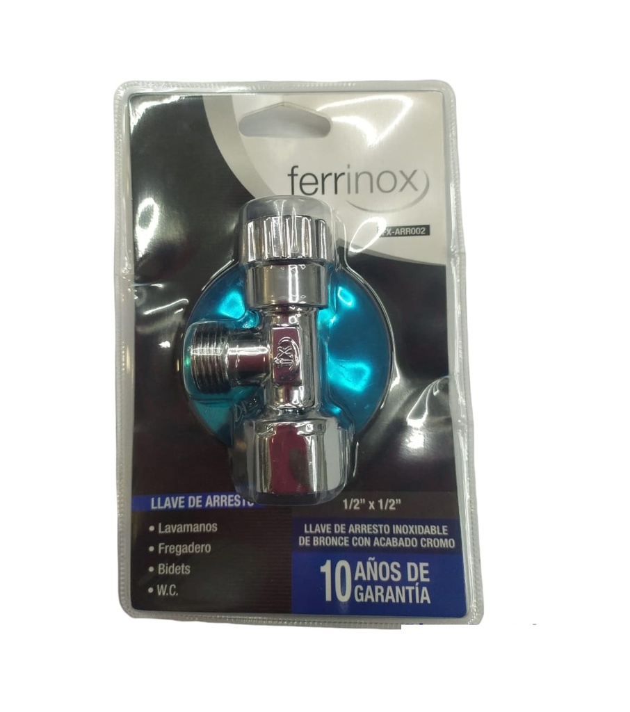 LLAVE DE ARRESTO CROMADA DE 1/2" X 1/2" MACHO-HEMBRA C/ROS REF. FX-ARR002 COD.596029 MARCA FERRINOX