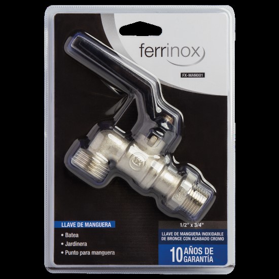 LLAVE DE CHORRO / LLAVE DE MANGUERA PASO RAPIDO DE 1/2" X 3/4 REF. MAN001 MARCA FERRINOX