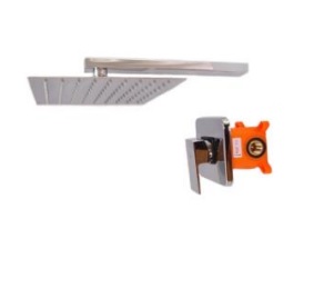 KIT DE DUCHA MONOMANDO CUADRADA 7.5" CROMADA C/ TUBO CUADRADO REF. KD-548 MARCA OMEGA