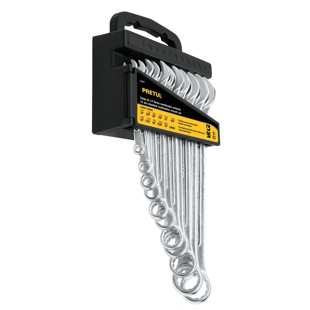 JUEGO LLAVE COMBINADA 11 PZAS STD 1/4" - 7/8" MOD. J-1211P REF. 21990 MARCA PRETUL
