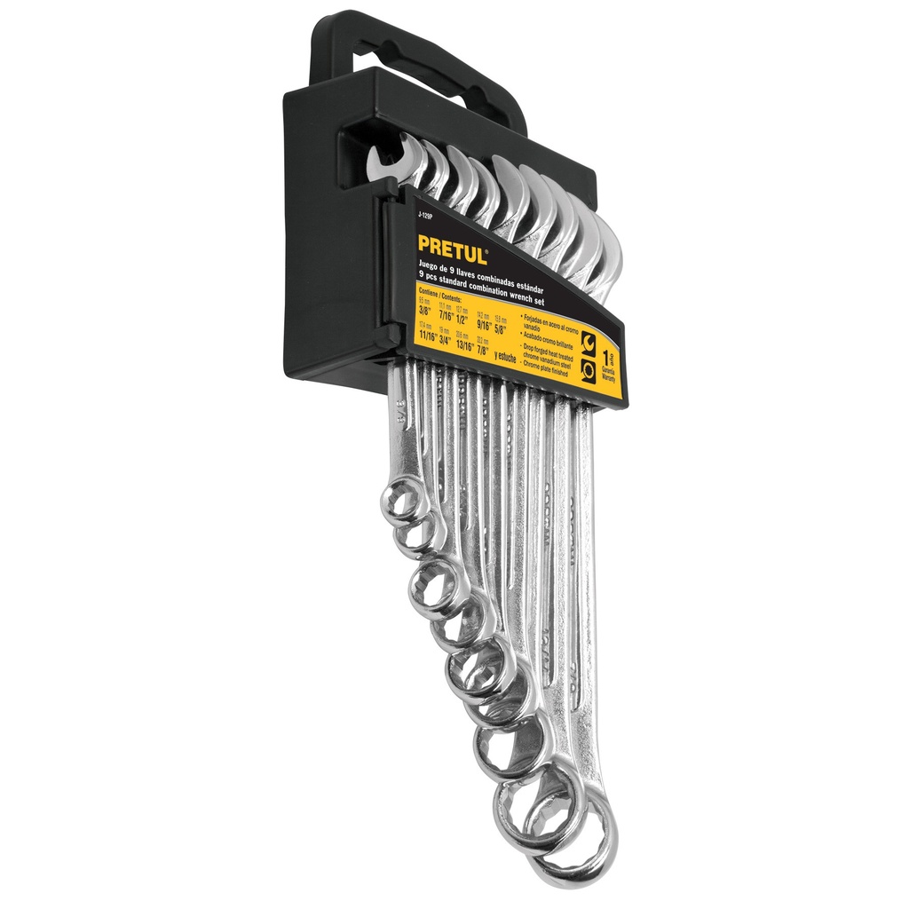 JUEGO LLAVE COMBINADA 9 PZAS STD 3/8" - 7/8" MOD. J-209P REF. 21994 MARCA PRETUL