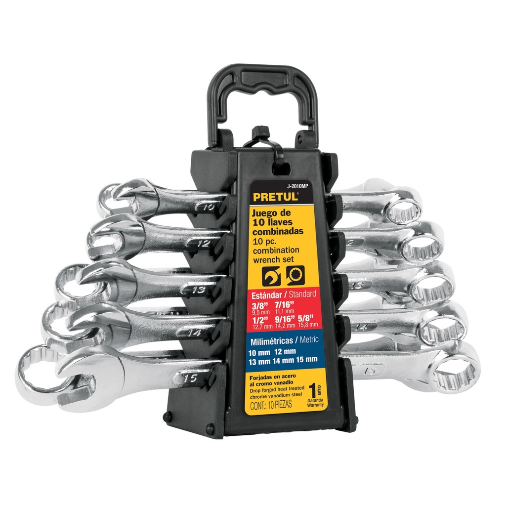 JUEGO LLAVE COMBINADA 10 PZAS STD / MM MOD. J-2010MP REF. 21996 MARCA PRETUL