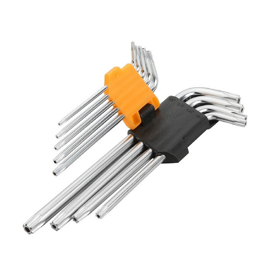 JUEGO DE LLAVES TORX LARGO HEXAGONALES 9 PZAS TRATADO TERMICO CROMADO MARCA TOLSEN