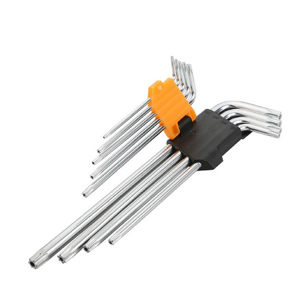 JUEGO DE LLAVES TORX EXTRA LARGO HEXAGONALES 9 PZAS TRATADO TERMICO CROMDO MARCA TOLSEN