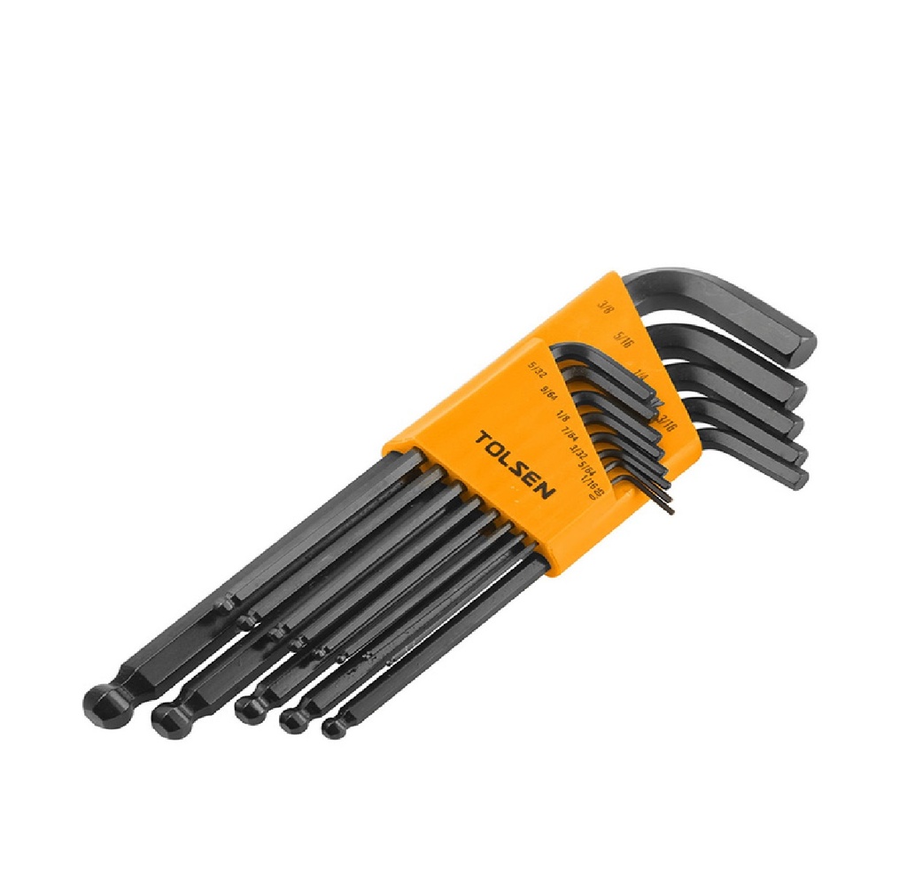 JUEGO DE LLAVES ALLEN DE BRAZO LARGO HEXAGONALES PUNTA DE BOLAS ACABADO TERMICO NEGRO MARCA TOLSEN