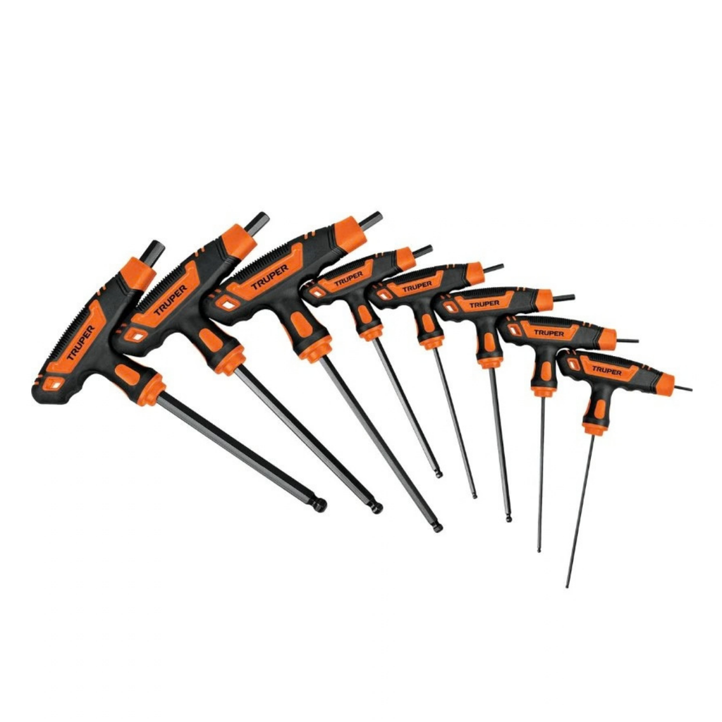 JUEGO DE LLAVES ALLEN EXTRAS LARGAS TIPO T PUNTA BOLA 8 PZAS MILIMETRICAS REF. K0933 MARCA TRUPER
