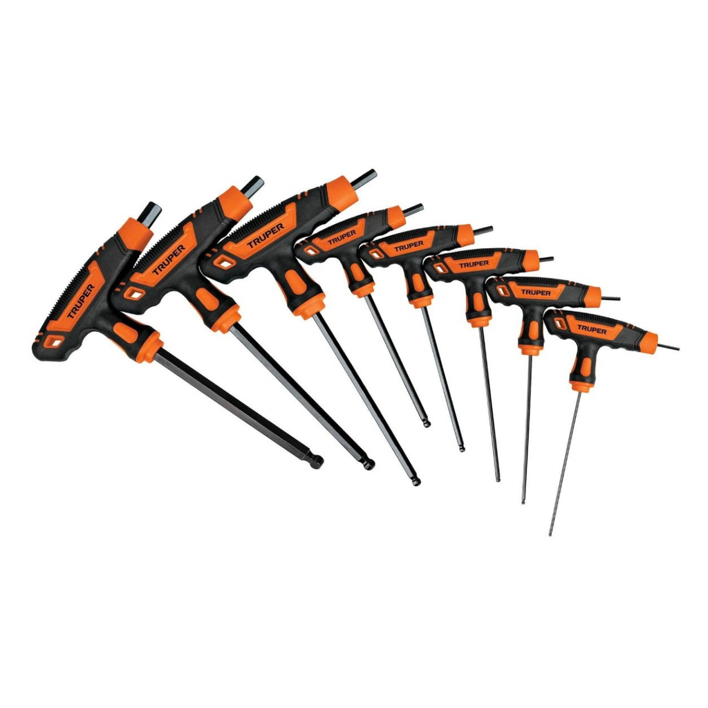 JUEGO DE LLAVES ALLEN EXTRAS LARGAS TIPO T PUNTA BOLA 8 PZAS PULGADAS REF. K0934 MARCA TRUPER