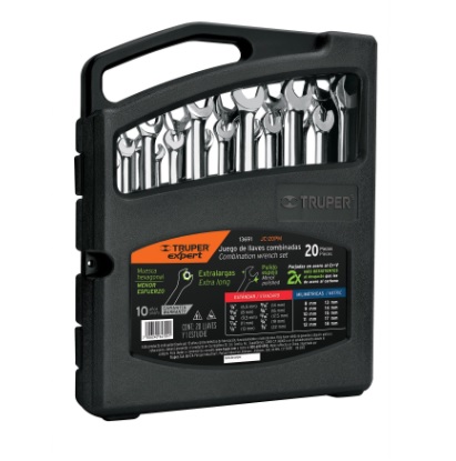 JUEGO DE LLAVE COMBINADA 20 PZAS "STD-MM" PULIDAS EXTRA LARGAS MOD. JC-20PM REF-13691 MARCA TRUPER