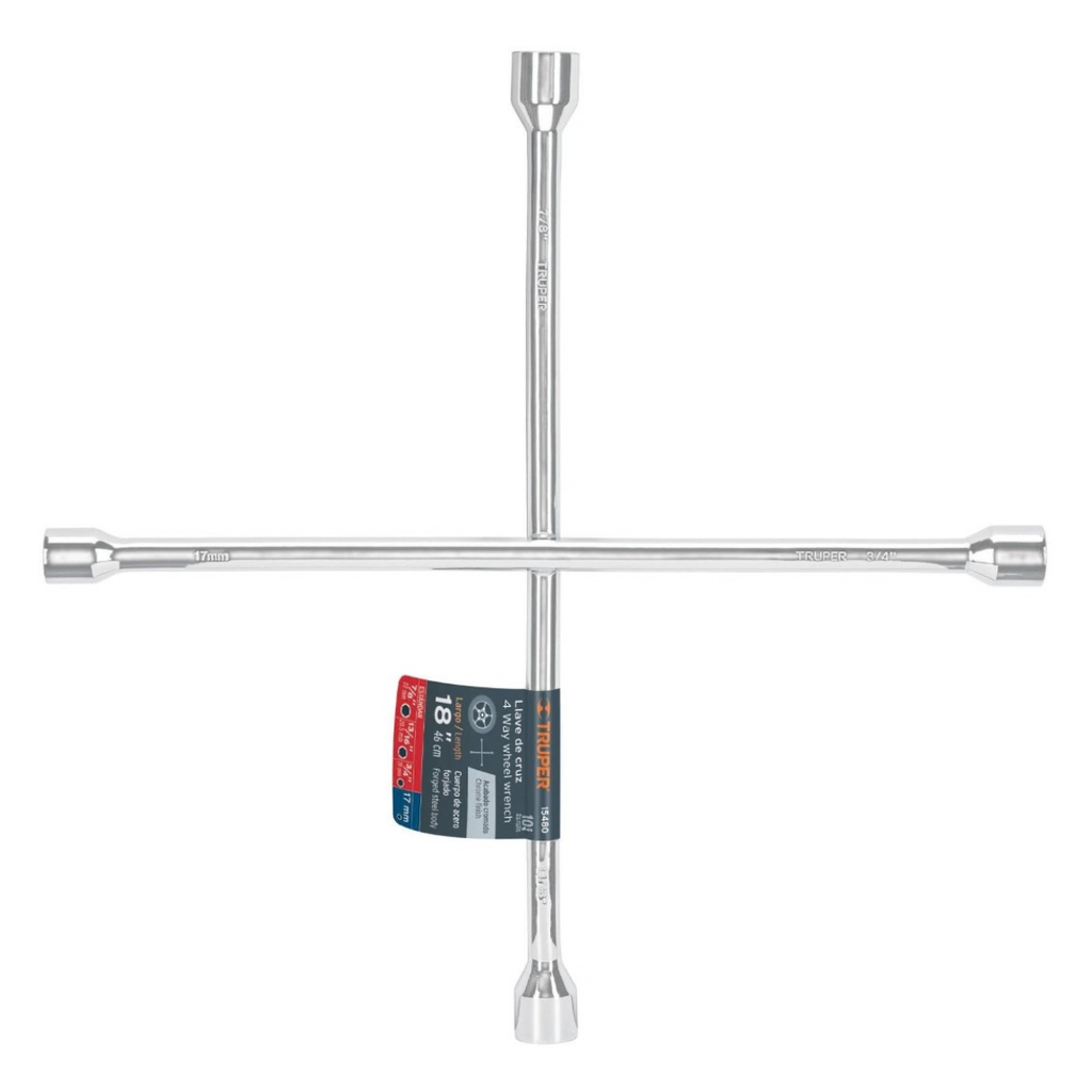LLAVE CRUZ P/VEHICULO 18" 17 MM 3/4" - 13/16" - 7/8" MOD. LLCR-18" REF. 15480 MARCA TRUPER