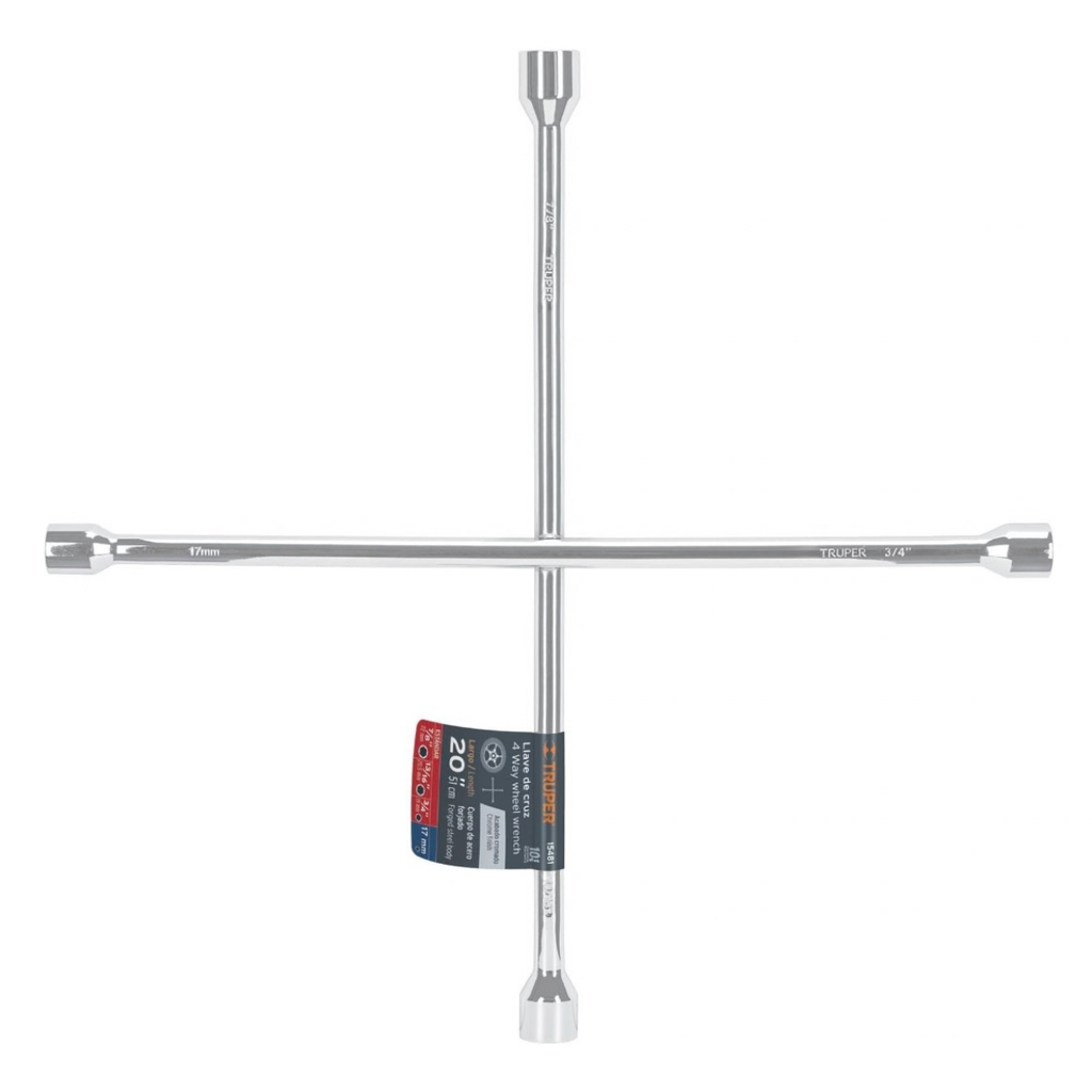 LLAVE CRUZ P/VEHICULO 20" 17MM - 3/4" - 3/16" - 7/8" MOD. LLCR-20" REF. 15481 MARCA TRUPER