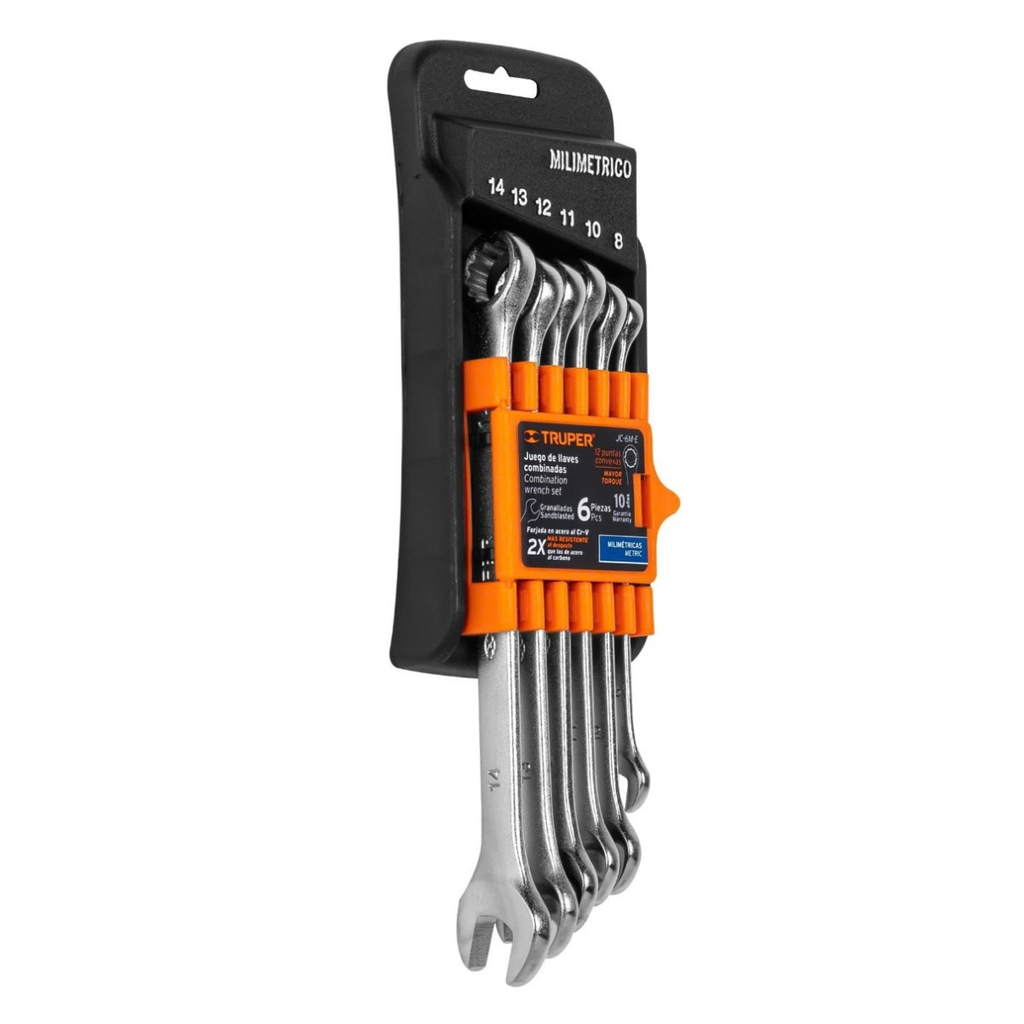 JUEGO DE LLAVE COMBINADA GRANALLADA 8 - 14 MM 6 PZAS REF. 15771 JC-6M-E MARCA TRUPER
