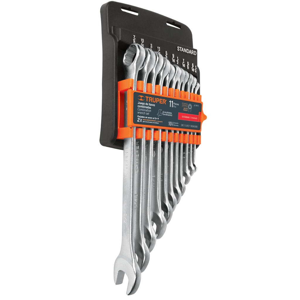 JUEGO DE LLAVE COMBINADA GRANALLADA 11 PZAS. 1/4" - 7/8" MOD. JC-11P-E REF. 15781 MARCA TRUPER