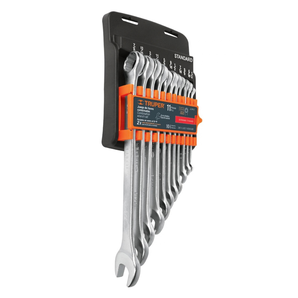 JUEGO DE LLAVE COMBINADA GRANALLADA 11 PZAS. 1/4" - 7/8" MOD. JC-11P-E REF. 15781 MARCA TRUPER