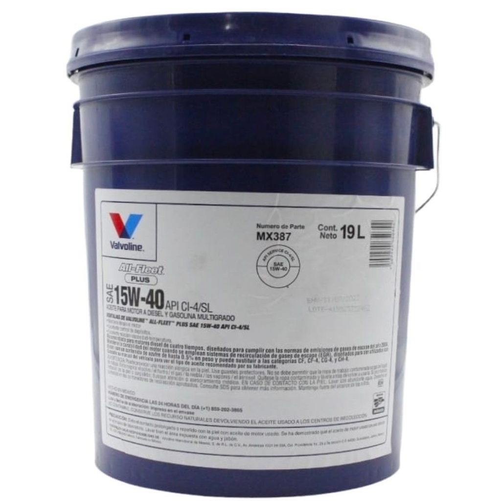 LUBRICANTE / ACEITE DIESEL 15W 40 ( PAILA DE 20 LTR ) REF. SAE 15W 40 MARCA VALVOLINE