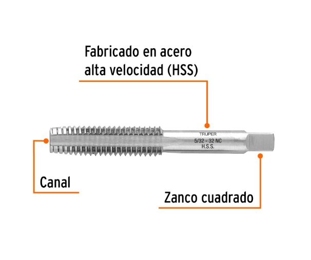 MACHOS / MACHUELO SEMICONICO 7/32" X 32 NS CUERDA FINA MOD. MT-7/32X32 REF. 11420 MARCA TRUPER