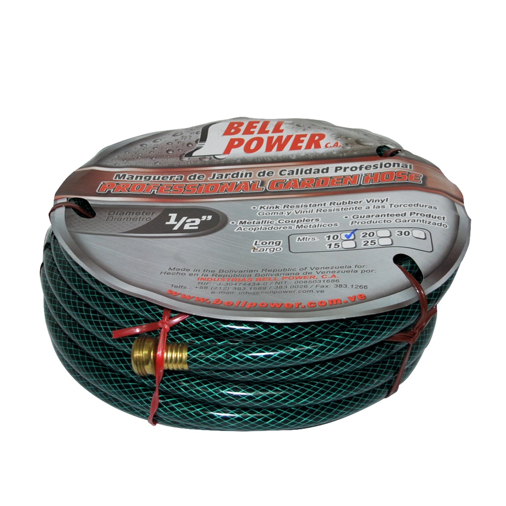 MANGUERA CULEBRA 1/2" X 10 MTS CON CONEXION DE BRONCE REF. PTM4000 MARCA BELL POWER